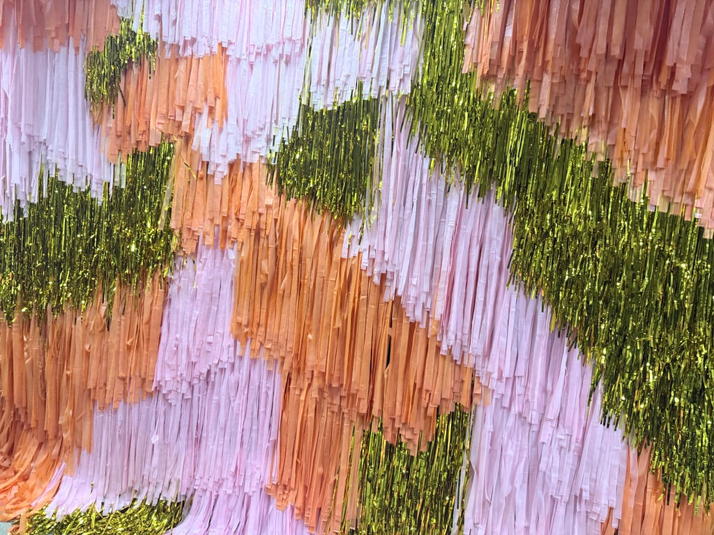 Pink Orange Gold Shimmer Fringe Backdrop Wall