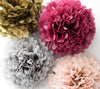 physical Burgundy, gold, grey and blush paper pom poms party decorations set 8 psc boho rustic paper flowers Hanging wedding, fall baby shower decor Decopompoms