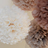 physical Neutral Tissue Paper Pom Pom party decoration Set Beige, Ivory, mocha, Tan - 12 Psc paper flower Pom Poms in 3 Sizes wedding birthday decor Decopompoms