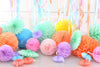 physical Party Paper honeycomb decorations hanging honeycomb balls and pom pom set for Birthdays, wedding, baby shower, summer fiesta decor Decopompoms
