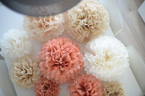 physical Neutral paper pom poms set | Paper flowers set of 20 | Rustic wedding decorations | fall baby shower, bridal shower, birthday decorations round Decopompoms