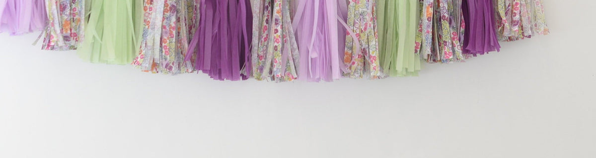 Pastel Floral Tassel Garland, Purple Sage Green Party Decorations, Fully Assembled Banner, Wedding