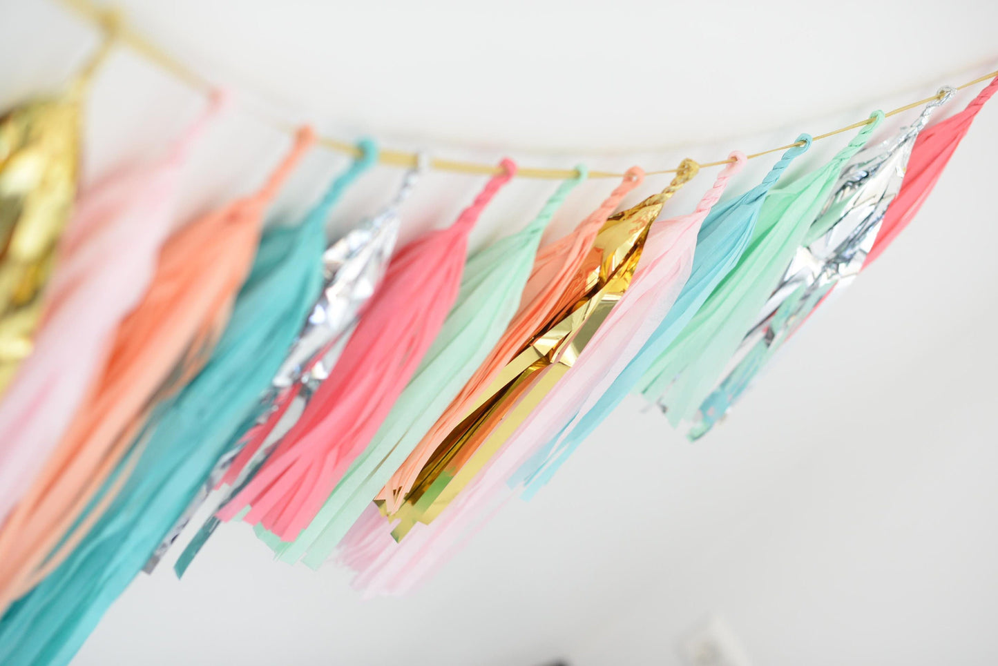 Fully Assembled Paper Tassel Garland - Nursery Decor, Party Decorations, 1st Birthday, Balloon Tail, Coral, Mint, Silver, Gold, Pink