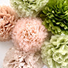 Pastel Tea Party Pom Pom Set - Blush, Champagne, Moss Green Paper Flowers - 10 pcs - Rustic Boho Wedding Decor bridal shower gift