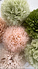Pastel Tea Party Pom Pom Set - Blush, Champagne, Moss Green Paper Flowers - 10 pcs - Rustic Boho Wedding Decor bridal shower gift