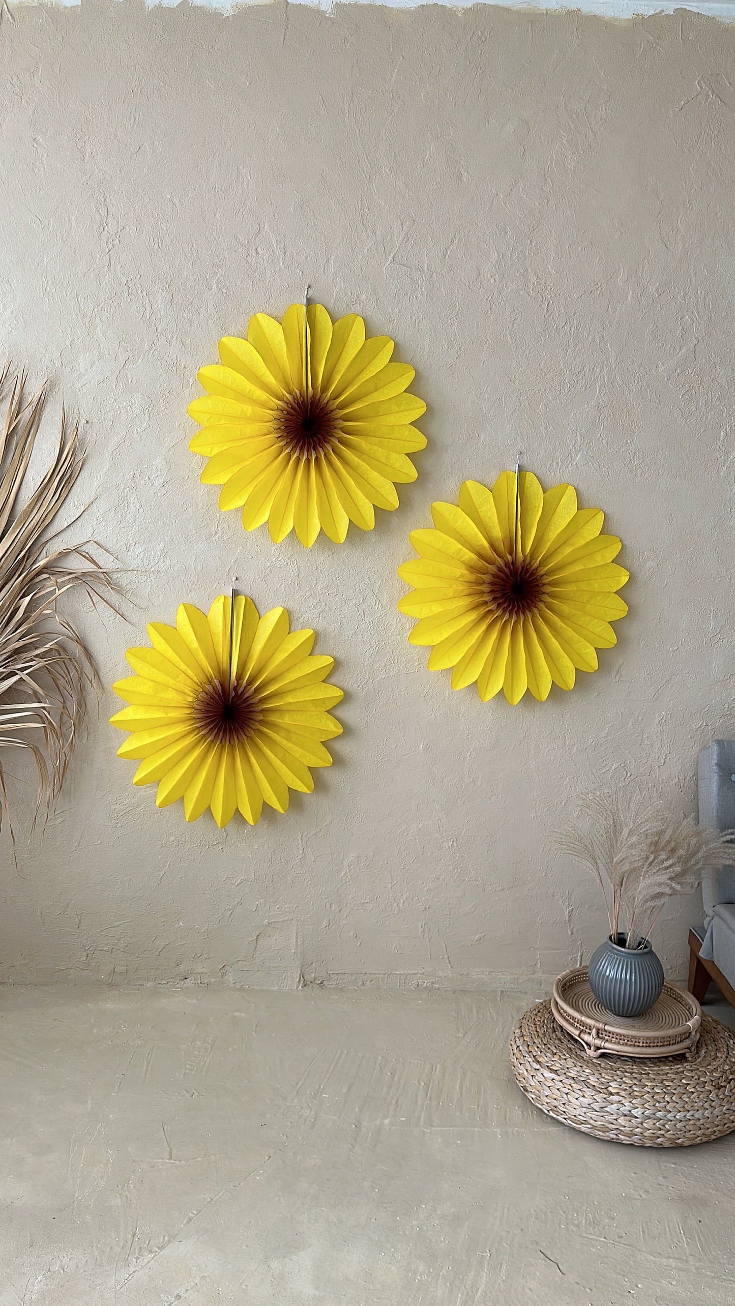 Yellow Paper flower fans 3psc sunflowers Huge Paper Fan Party Decorations fall part decorations Wedding, birthday party, baby shower decor