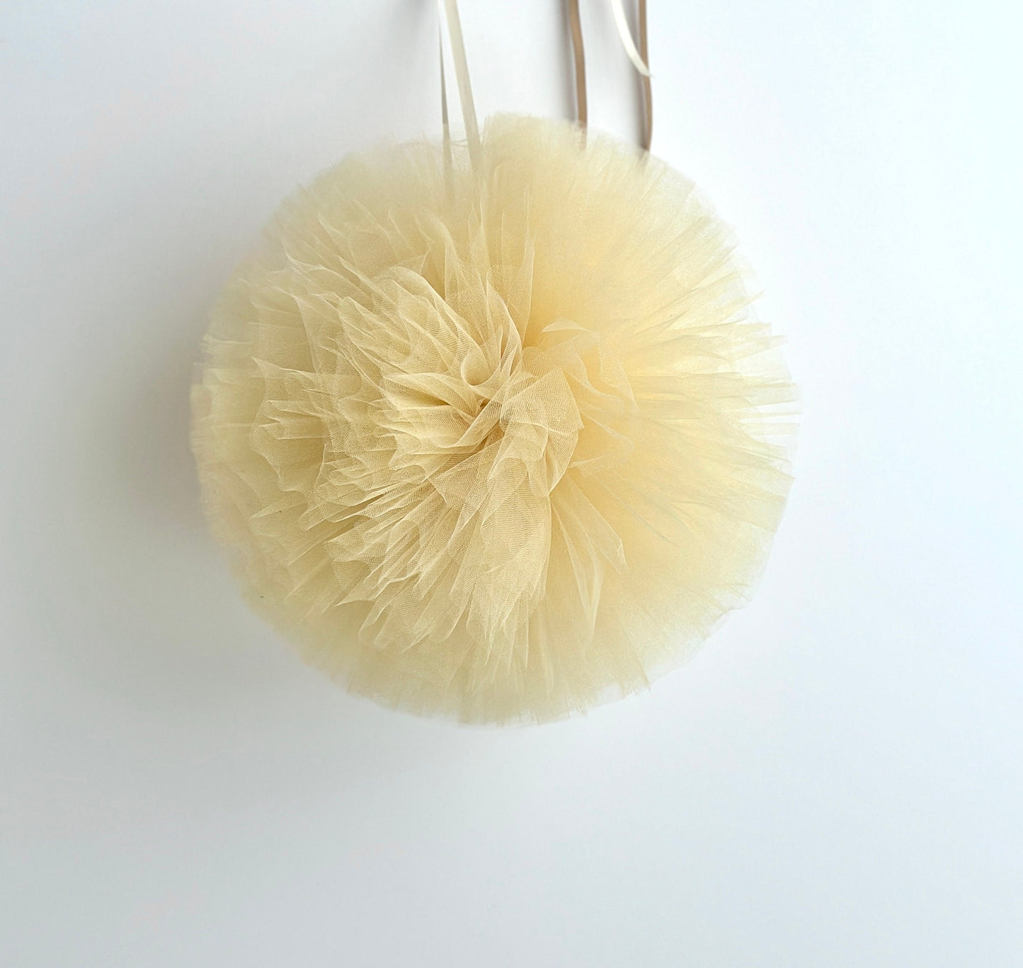 Muted yellow Tulle Pom Pom party decorations various sizes wedding neutral baby shower nursery birthday party tea Party Decor pom pom wand