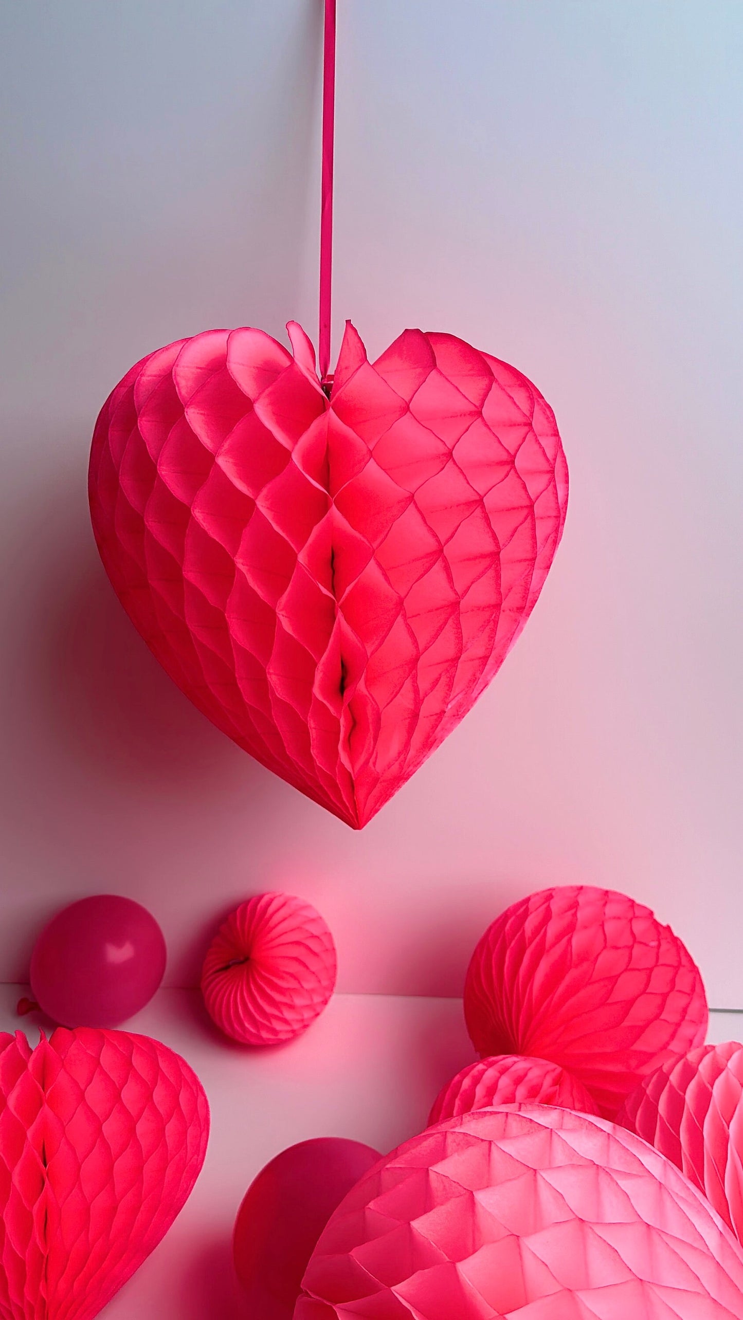 Pink Paper honeycomb hearts party decoration set of 3 Valentines day Wedding baby shower birthday bridal shower decor house warming gift