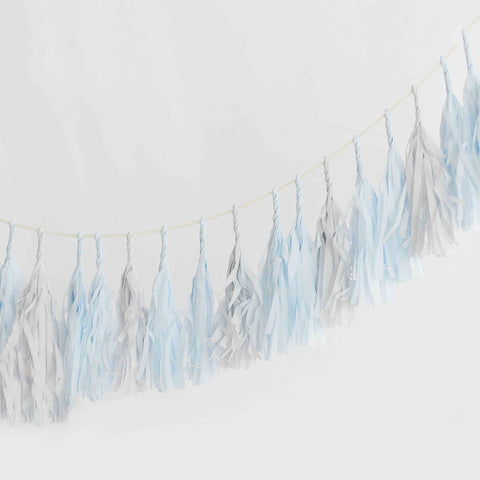 Blue breeze and mountain mist tassel garland - various lengths - Decopompoms