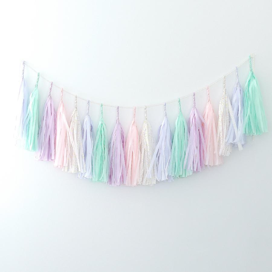 Minty pink and lilac tassel garland - various lengths - Decopompoms