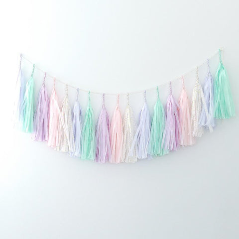 Minty pink and lilac tassel garland - various lengths - Decopompoms