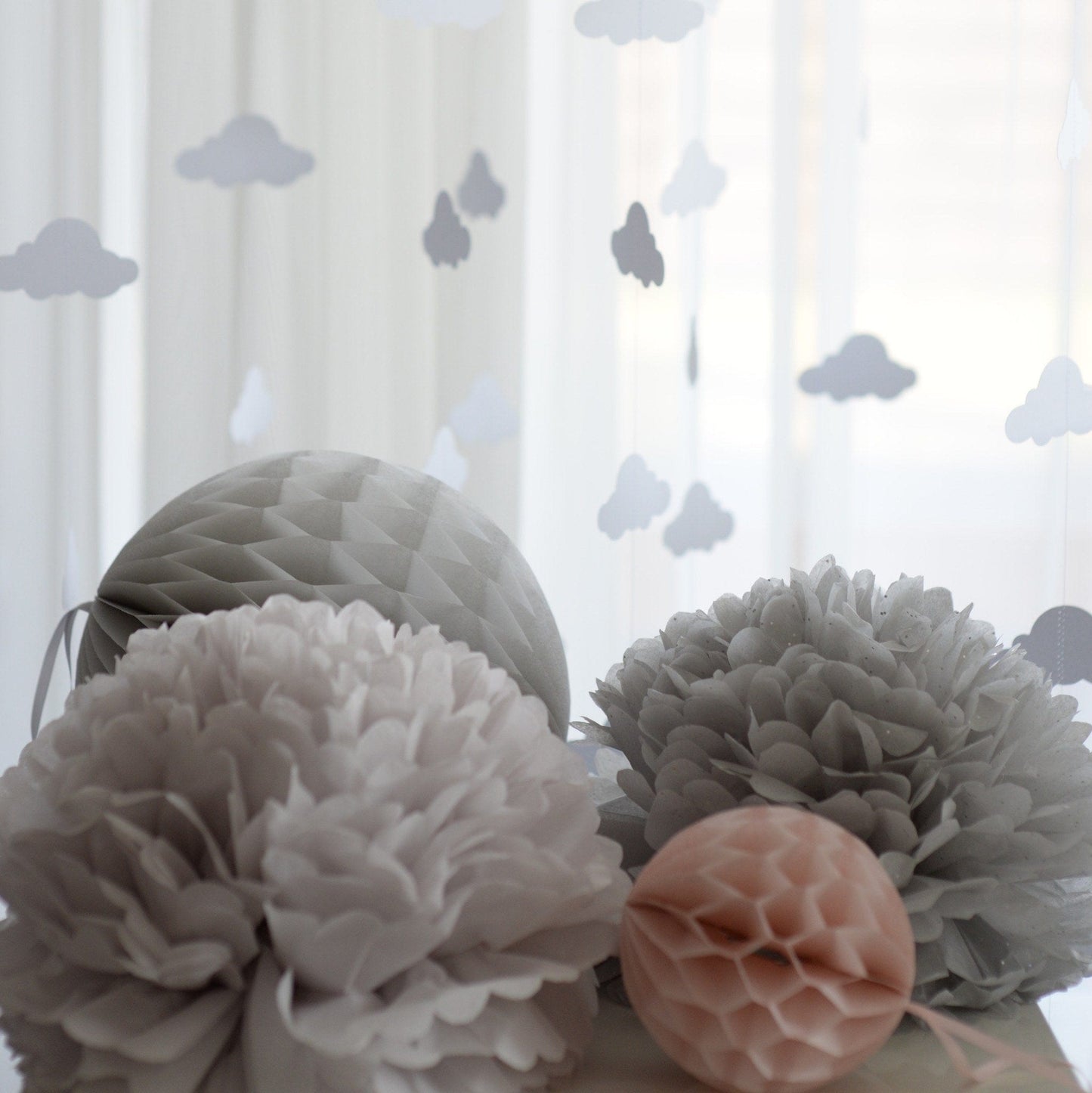 Cool grey / light grey tissue paper pom pom - Decopompoms