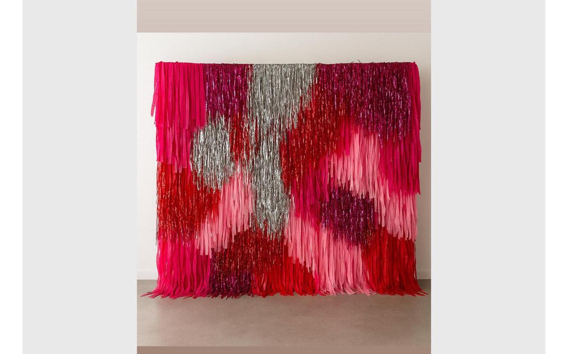Pink Red Silver Fringe Backdrop Wall, Shimmer Party Backdrop, Photo Booth Backdrop, Streamer Wall Decor, Birthday Wedding Event Backdrop