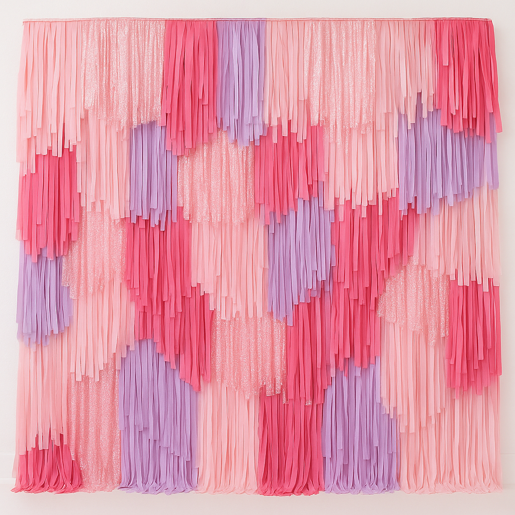 Pink and lilac fringe backdrop streamer wall decoration