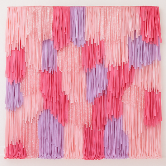 Pink and lilac fringe backdrop streamer wall decoration