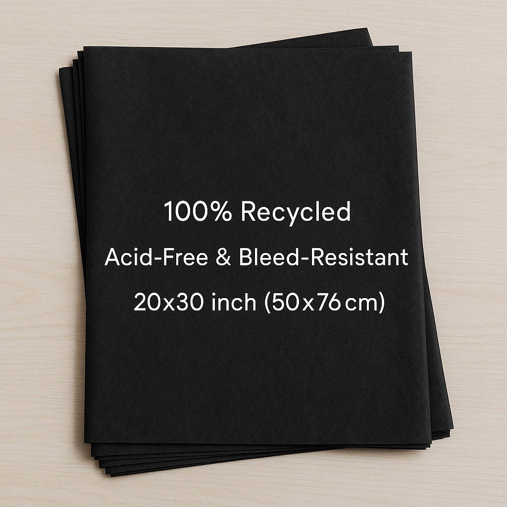 Black Tissue Paper Sheets – 20x30” Recycled Gift Wrap, Packaging & Craft Paper – Bulk 20 50 100 Pack