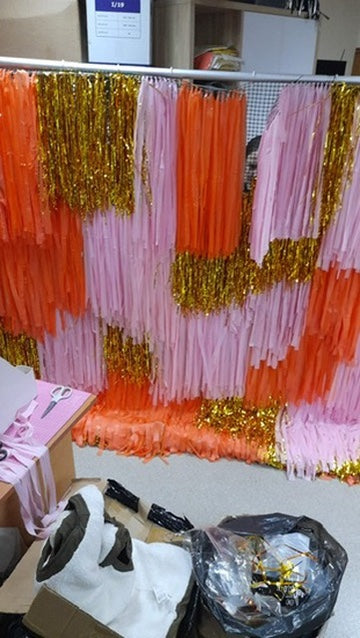 Fringe Wall Backdrop Light Pink Orange Gold Party Photo Backdrop