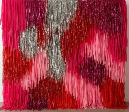 Pink Red Silver Fringe Backdrop Wall, Shimmer Party Backdrop, Photo Booth Backdrop, Streamer Wall Decor, Birthday Wedding Event Backdrop
