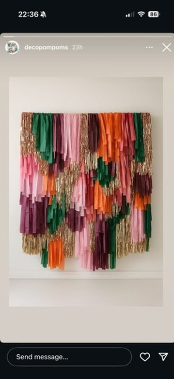 Pink Orange Burgundy Teal Gold Shimmer Fringe Backdrop Wall