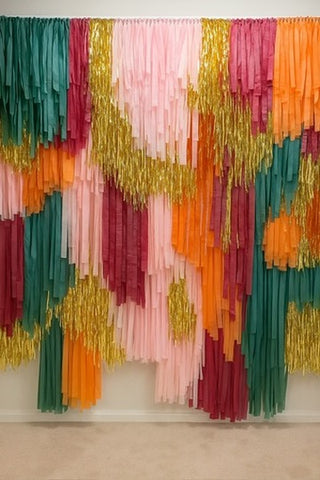 Pink Orange Burgundy Teal Gold Shimmer Fringe Backdrop Wall