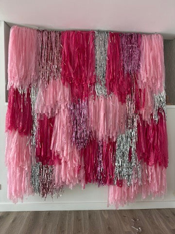 Pink Shimmer Fringe Backdrop – Photo Wall & Party Decoration