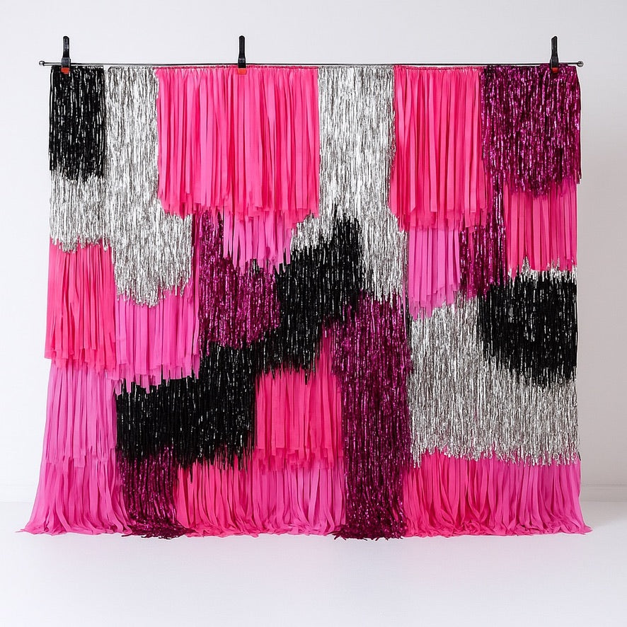 Pink Shimmer Fringe Backdrop – Photo Wall & Party Decoration