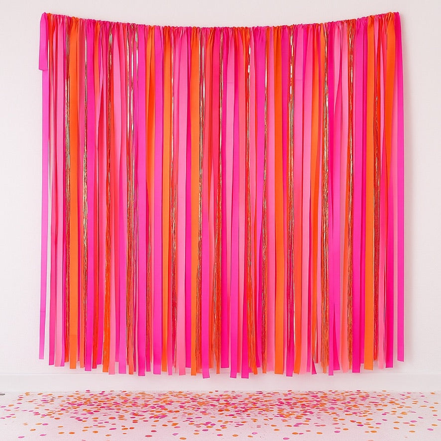 Pink Gold Fringe Curtain Backdrop | Party Streamers | Photo Booth Decor | 4–10 ft