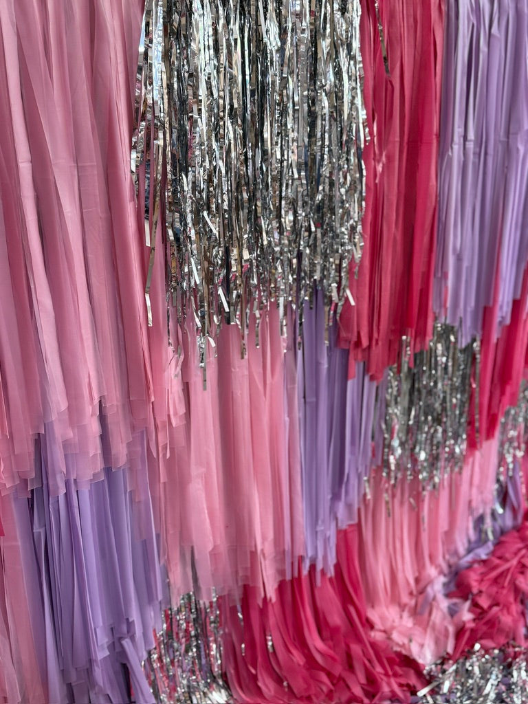 Pink, Silver & Lilac Fringe Backdrop, Streamer Photo Wall