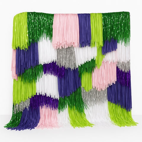 Tassel Fringe Backdrop Curtain – Purple Green Party Decoration for Wedding, Birthday & Photo Wall