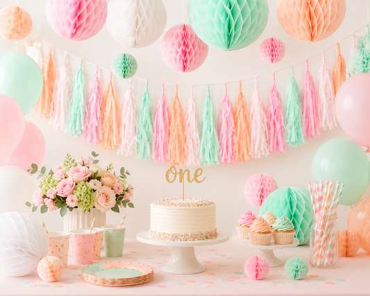 Pastel Tassel Garland, Pink Peach Mint Party Backdrop, Bachelorette Hen Party Decor