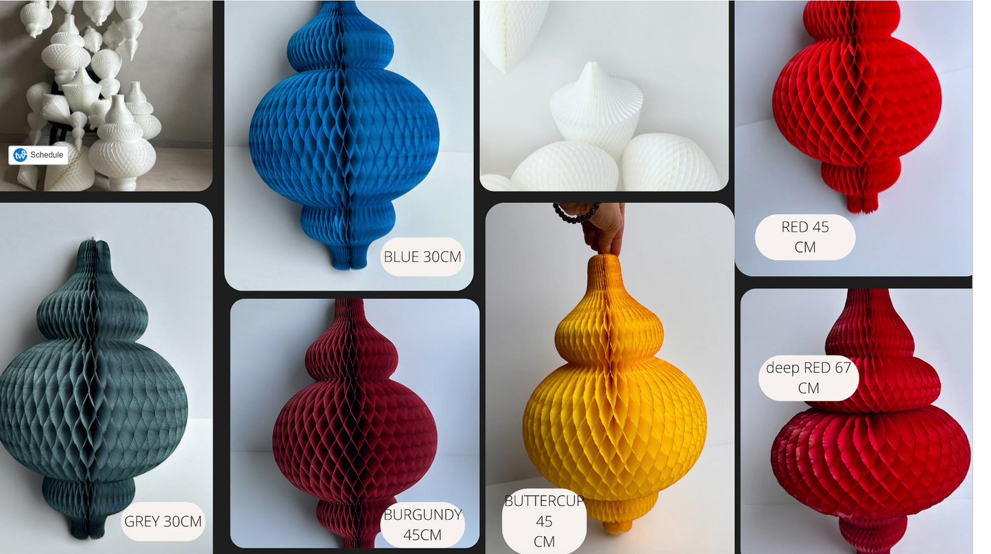 Paper  honeycomb ornaments decorations 67cm / 26 " paper baubles white Christmas decor | various shapes | centrepieces