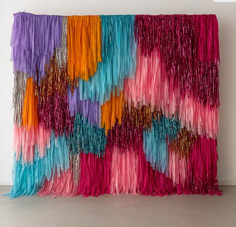 pink, orange, lilac, blue party Fringe wall Backdrop, customisable