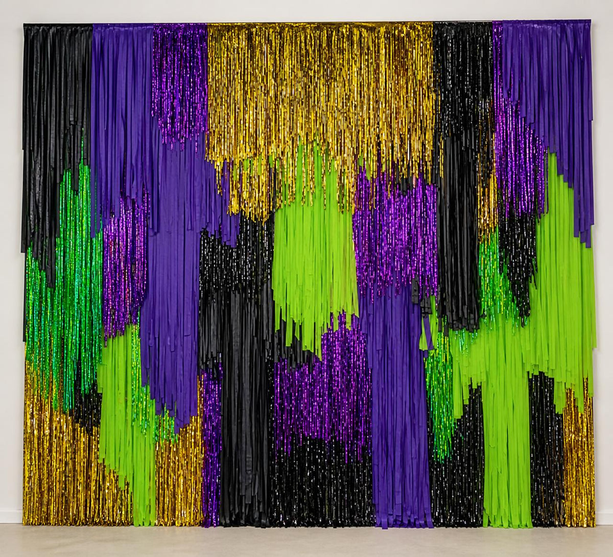Handmade Halloween Fringe Photo Wall – Purple, Green, Gold & Black Backdrop