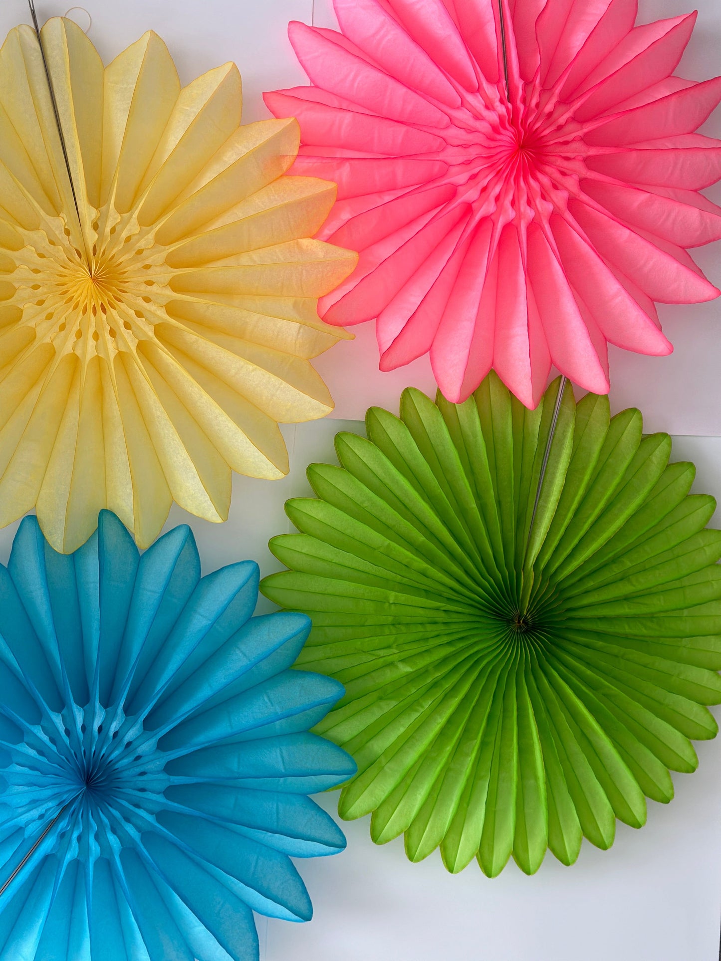 Party & Celebration Bright Summer Colour Paper Fans - Set of 4 - 26' Diameter - Perfect Party Decorations - Orange, Yellow, Green, Blue and Pink paper fans - autumn party decorations decopompoms