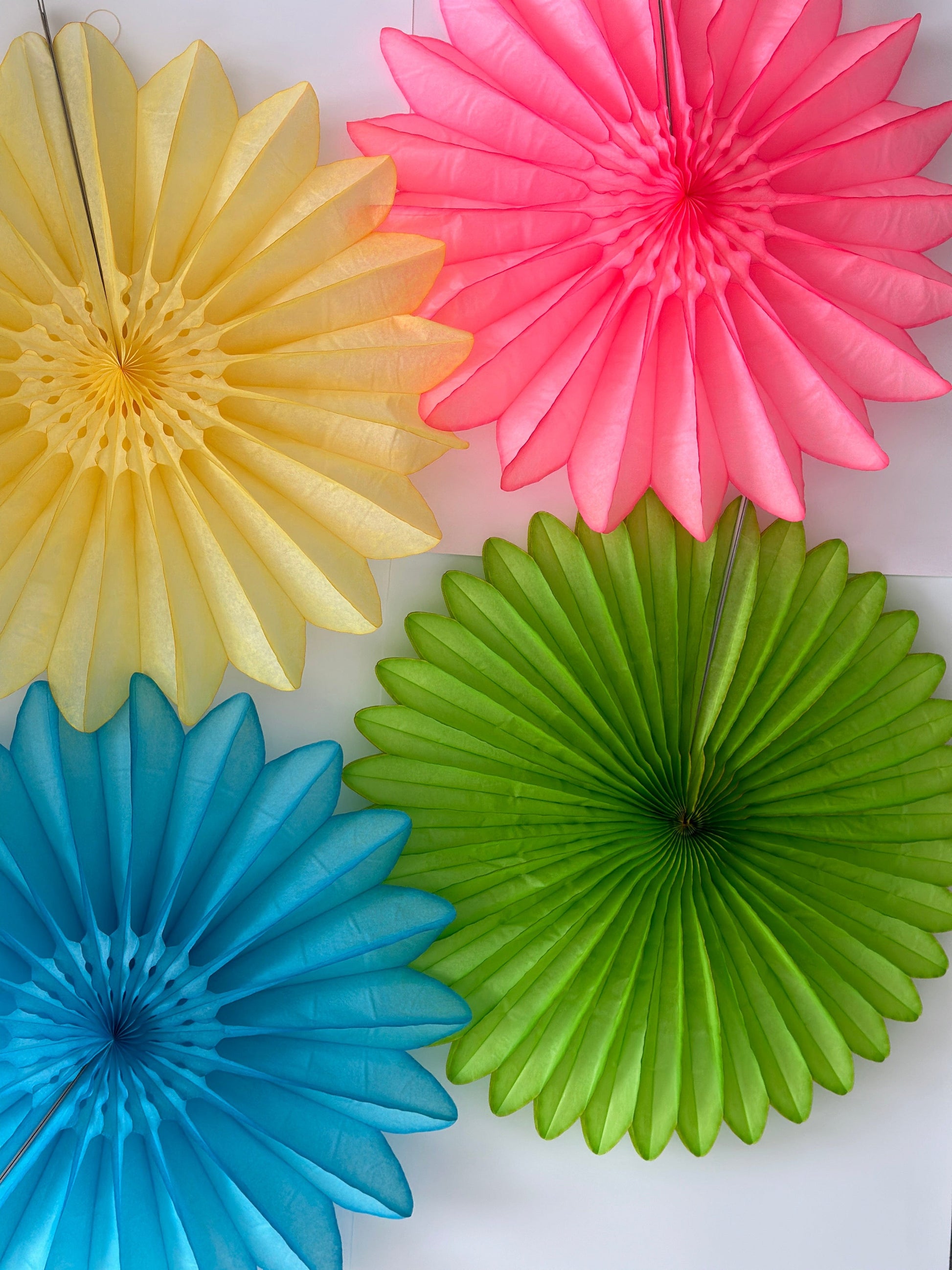 Party & Celebration Bright Summer Colour Paper Fans - Set of 4 - 26' Diameter - Perfect Party Decorations - Orange, Yellow, Green, Blue and Pink paper fans - autumn party decorations decopompoms