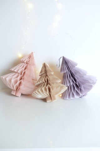 physical 3 Paper Christmas trees - hanging Honeycomb Christmas trees with trunk | Vintage Christmas tree | Paper Xmas decorations | 3D Xmas Tree Decopompoms