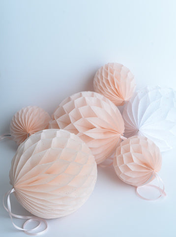 physical Blush pink paper honeycomb ball | pastel pink birthday party decor | Cotton Candy 35 Decopompoms