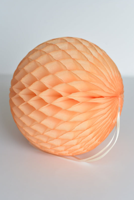 Paper honeycomb in light peach - Pastel wedding decor | Hanging decorations | Tissue paper pom poms 35