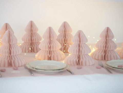 physical Dusty pink paper honeycomb Christmas tree | Blush Honeycomb Christmas tree paper decorations | Festive home decor 45 cm / standable Decopompoms