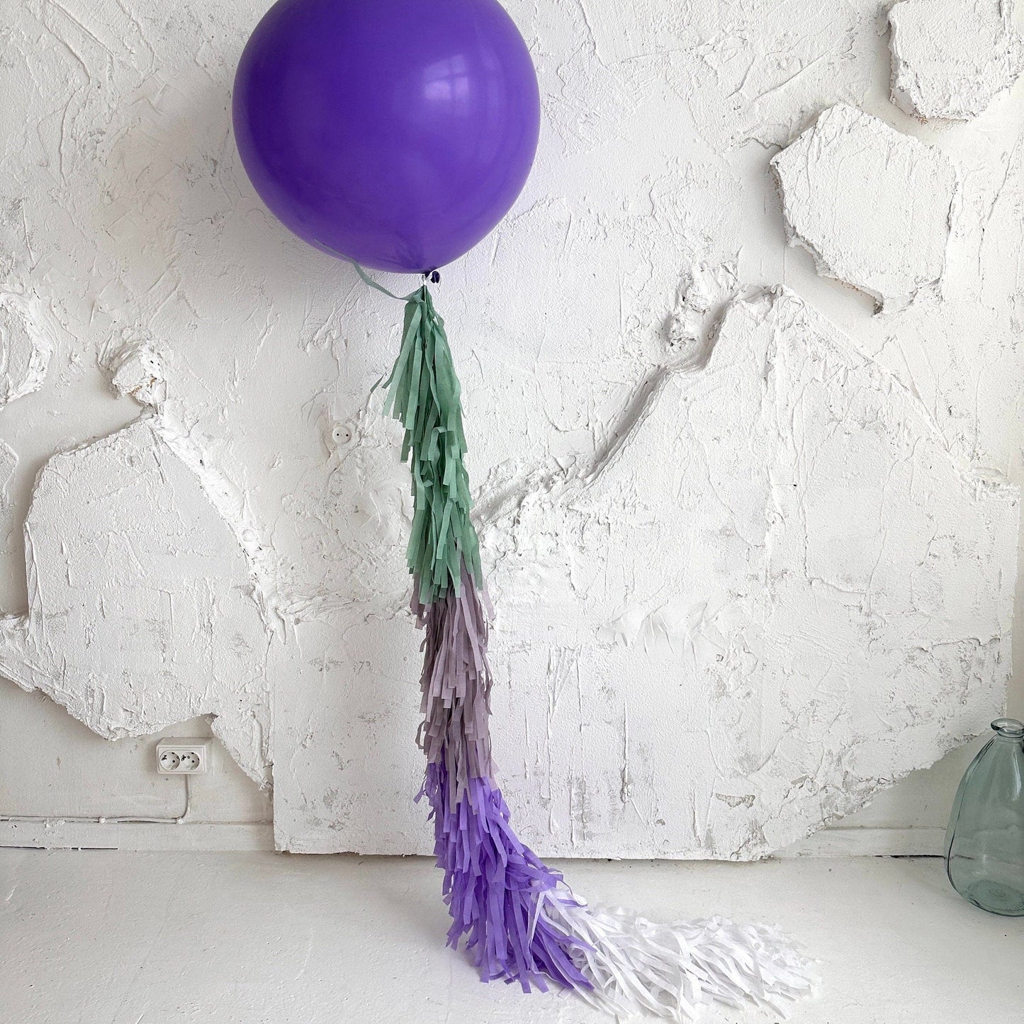 Lavender Giant balloon with violet and green paper fringe tail baby shower, wedding, birthday party balloon decorations paper tassel tail 50cm / with balloon
