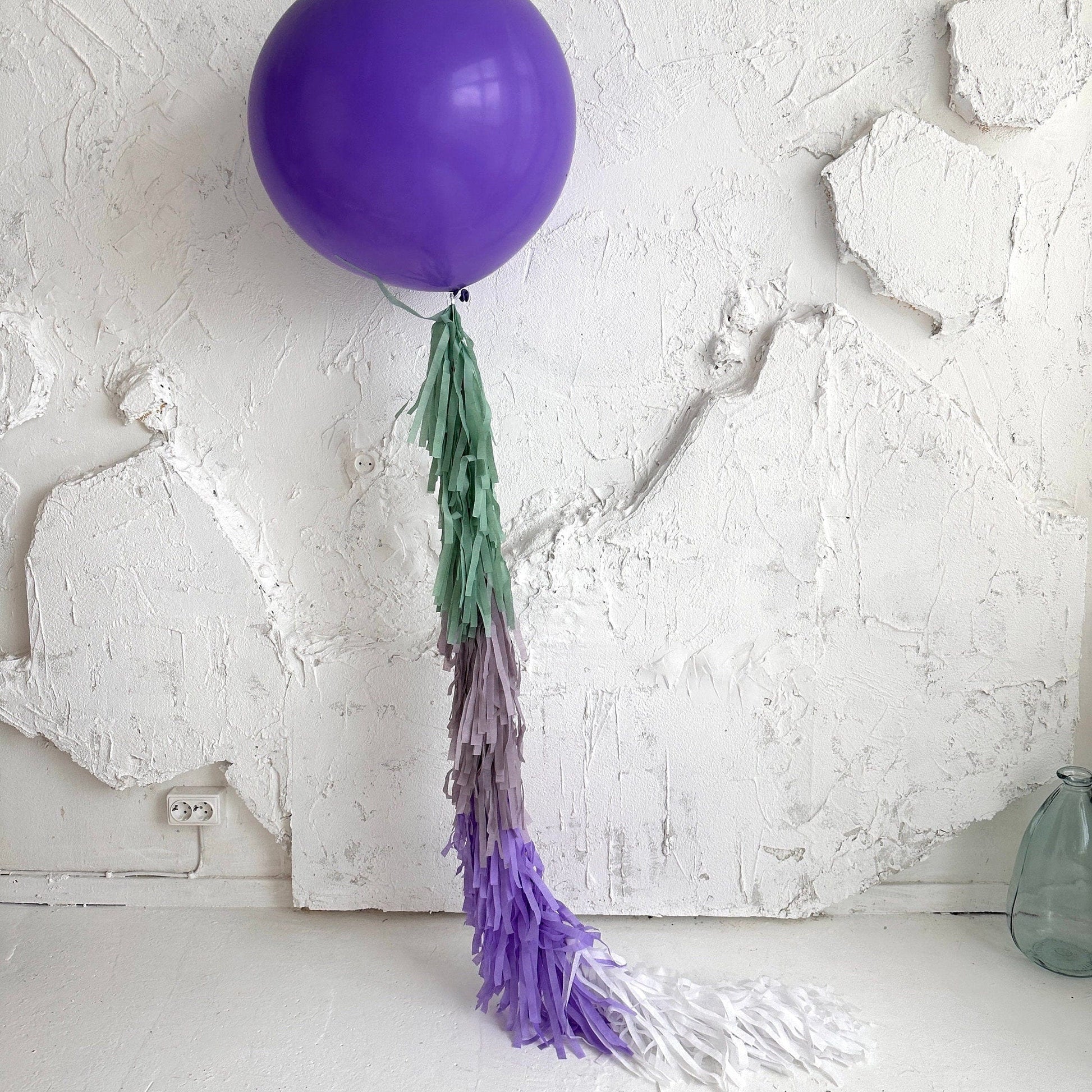 Lavender Giant balloon with violet and green paper fringe tail baby shower, wedding, birthday party balloon decorations paper tassel tail 50cm / with balloon