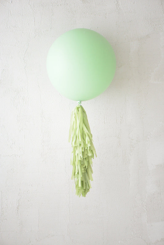 Sage green Giant balloon with light green paper fringe tail baby shower, wedding, birthday party balloon decorations paper tassel tail 50cm / with balloon