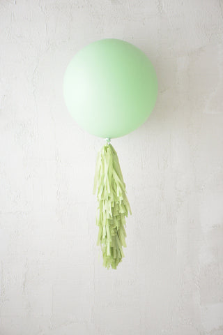 physical Sage green Giant balloon with  light green paper fringe tail  baby shower, wedding, birthday party balloon decorations paper tassel tail 50cm / with balloon Decopompoms