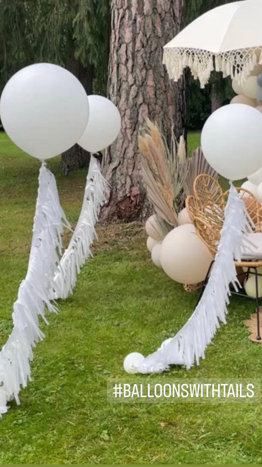 White Giant balloon 90cm with white paper fringe tail, baptism, baby shower, wedding, birthday party balloon decorations paper tassel tail 50cm / with balloon