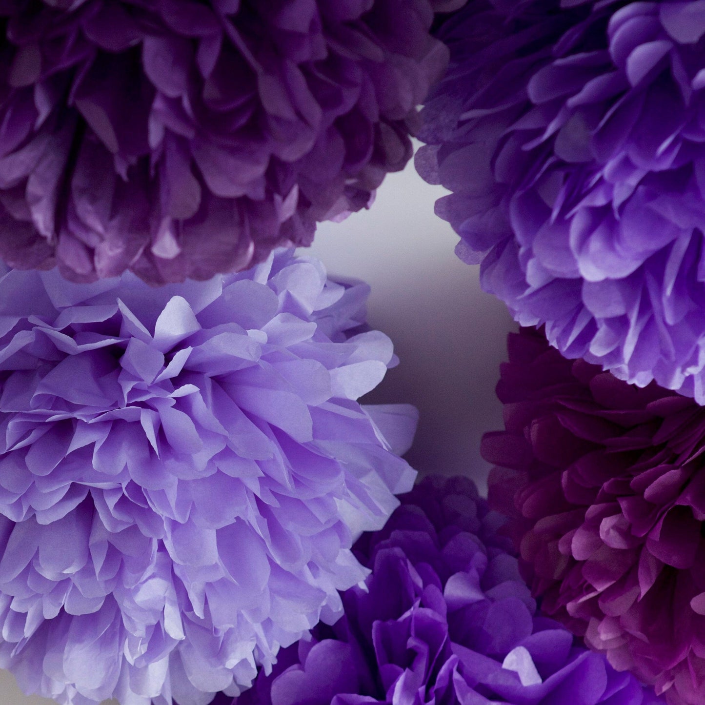 All Purple paper pom poms set of 12 Luxurious paper balls purple wedding Paper flowers Birthday party decorations baby shower bridal shower