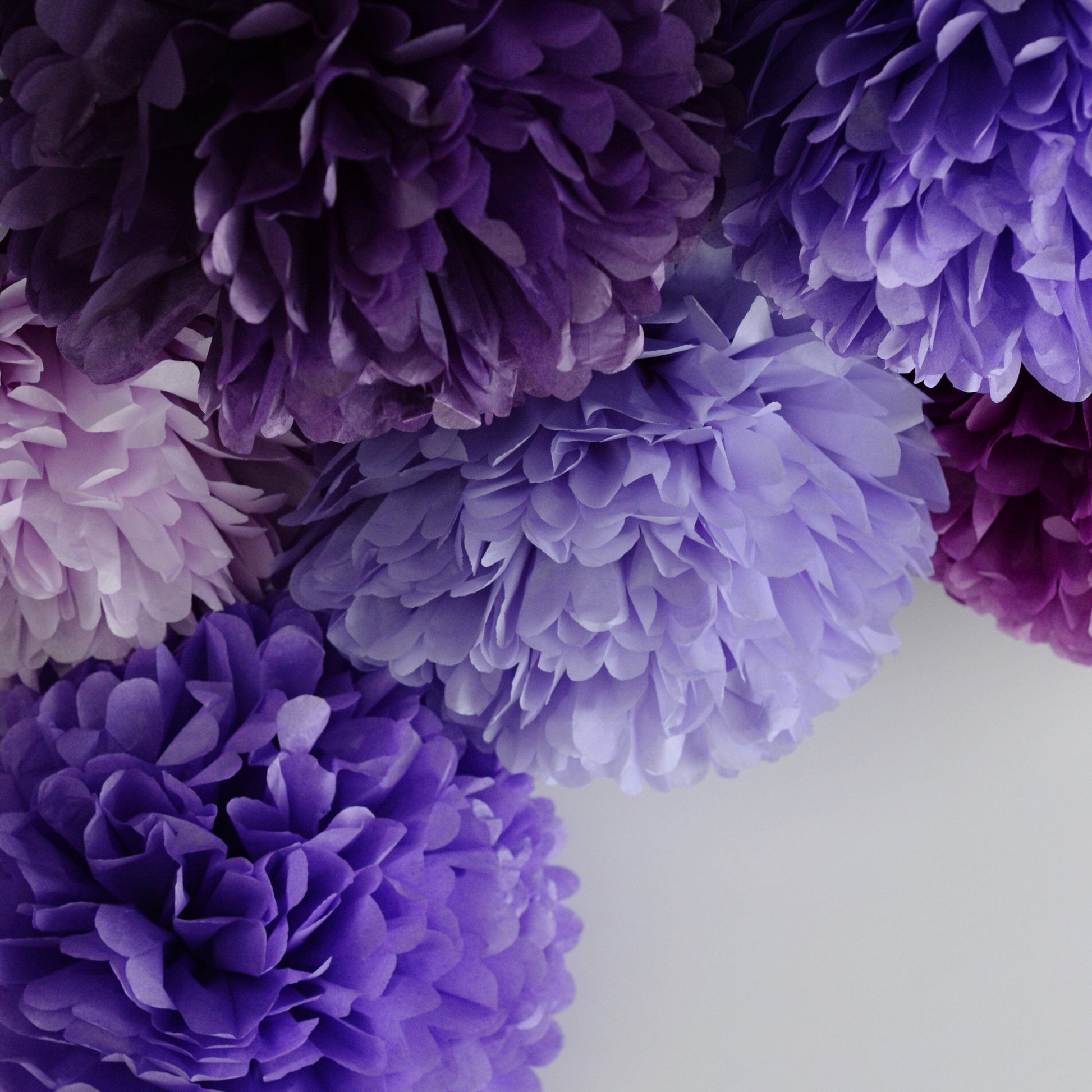 All Purple paper pom poms set of 12 Luxurious paper balls purple wedding Paper flowers Birthday party decorations baby shower bridal shower