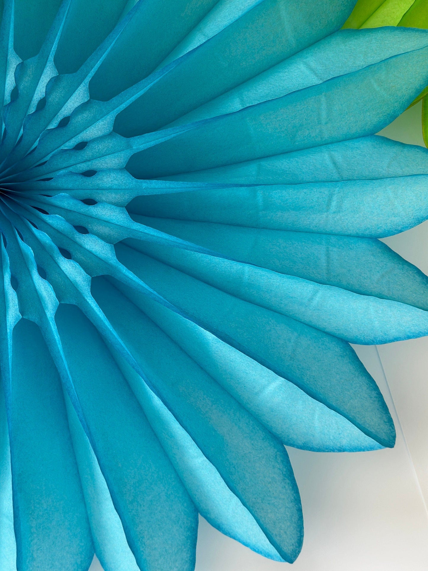 Bright Summer Paper Fans Colourful set- Set of 4 - 26' / 67cm Diameter Wall party Decorations Yellow Green Blue and Pink Whimsical Garden