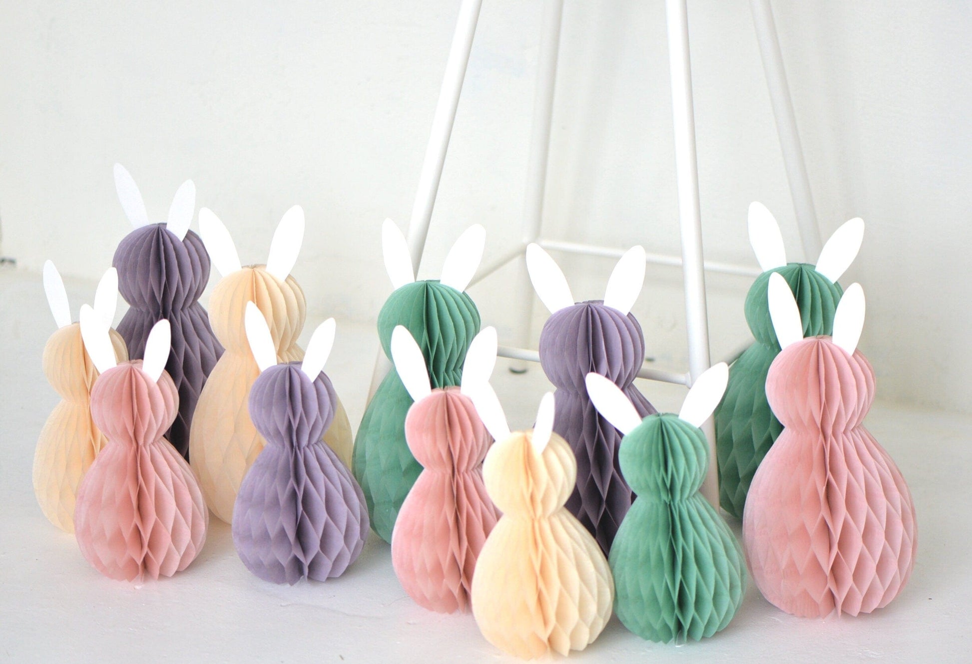 Bunny family Paper honeycomb party decoration set, Easter decor, birthday rabbit decorations baby shower, house warming gift, kids room