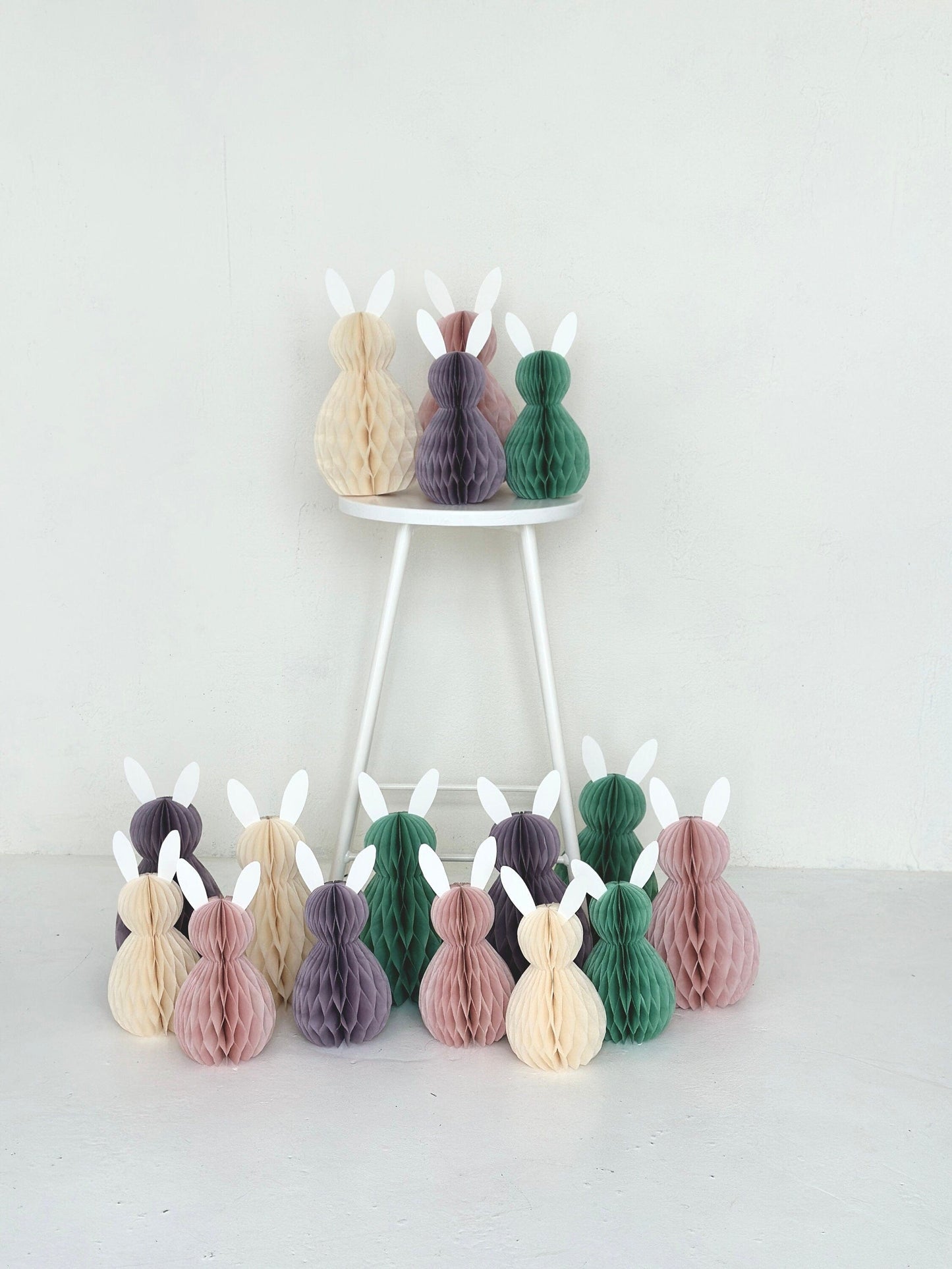 Bunny family Paper honeycomb party decoration set, Easter decor, birthday rabbit decorations baby shower, house warming gift, kids room