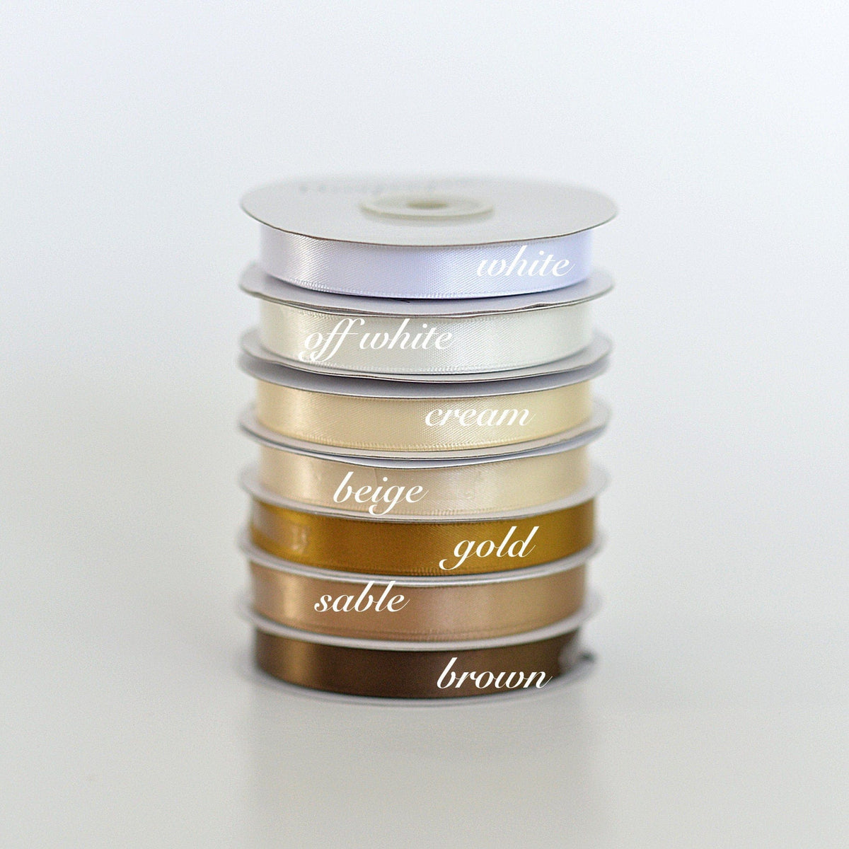 Cream, beige, white, gold, sable, brown double sided satin ribbon full roll 25m 6 / 12 mm neutral Gift Wrap Gift Ribbon Decoration Wrapping